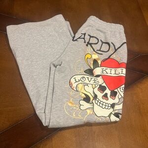 Ed hardy Gray Sweatpants with Skull and Heart Design